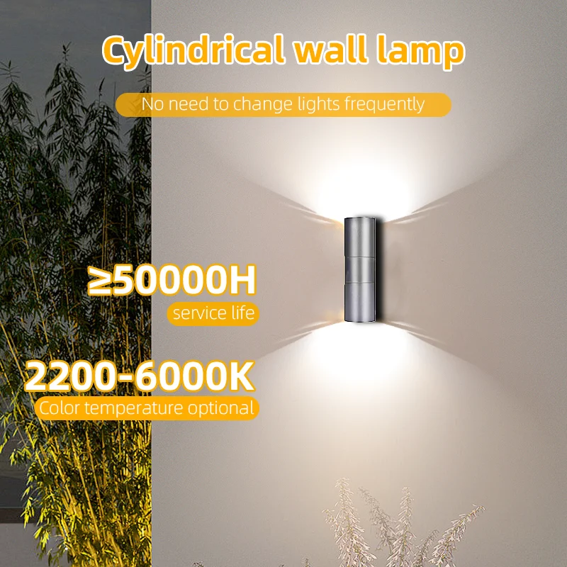 Modern Outdoor 6W LED Wall Light IP65 Black Aluminum Base Wall-mounted Cylinder up Down House Decorative Surface Mount Lamp