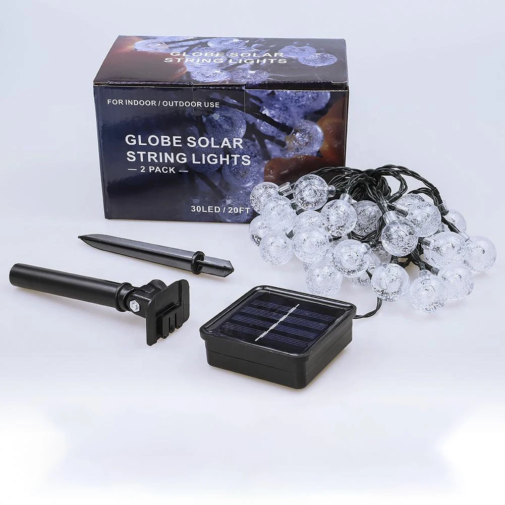 Outdoor Waterproof 20ft Solar Crystal Ball Lights 8 Lighting Modes Holiday Decoration 30 Led String