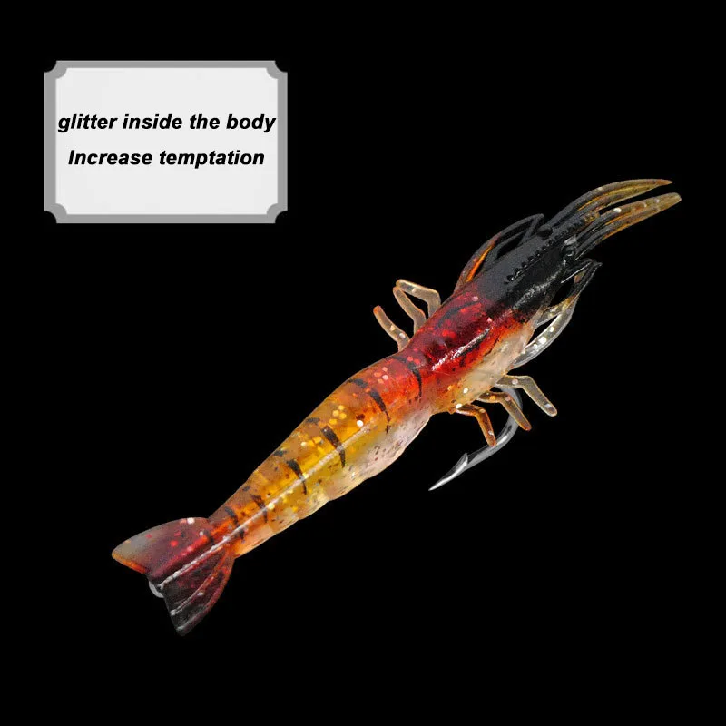 Super Attractive Fishing Lure Flat Clawed Biomimetic Shrimp Bait GJ20 9.5CM/3.4G Bait With Hook Glitter Inside Reflects Light