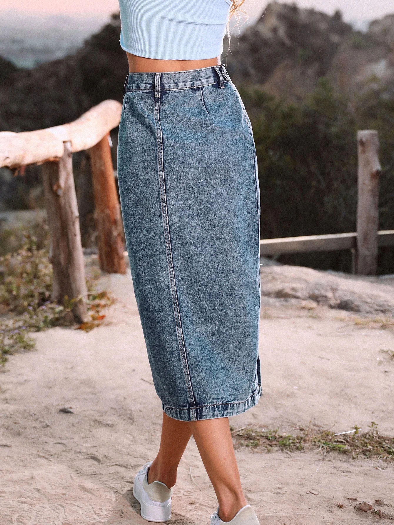 Hot Sales Button Bag Hip Women Denim Pencil Skirt Side Slit Blue Jean Skirt