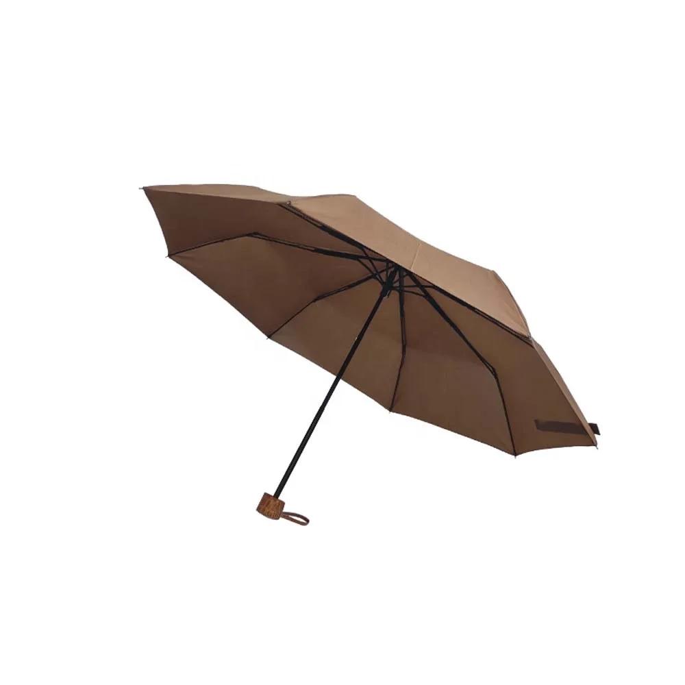 Leather Design Handle 3-folding Manual Umbrella With Customized Color