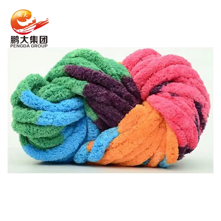 100% polyester mixed colour thick rayon polyester chenille spun yarn stripes handmade fancy chunky chenille baby blanket yarn