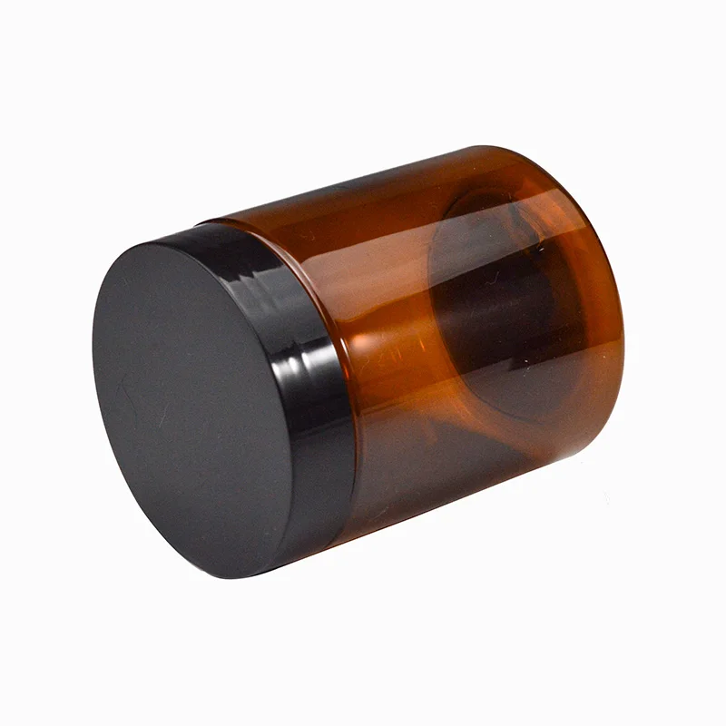 Wholesale cosmetic food packaging 100ml 150ml 200ml amber black pet plastic cosmetic cream jar with white black lid