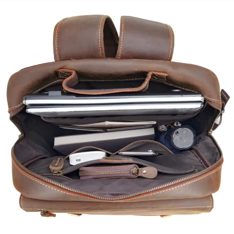 OEM Male Backpack Luggage Band Single Compartment Luxury Cowhide Leather Backpack for Women Men