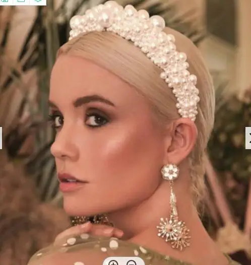 2022 New Handmade Wide White Women Luxury Beaded Pearl Bride Headband Wedding Accessories