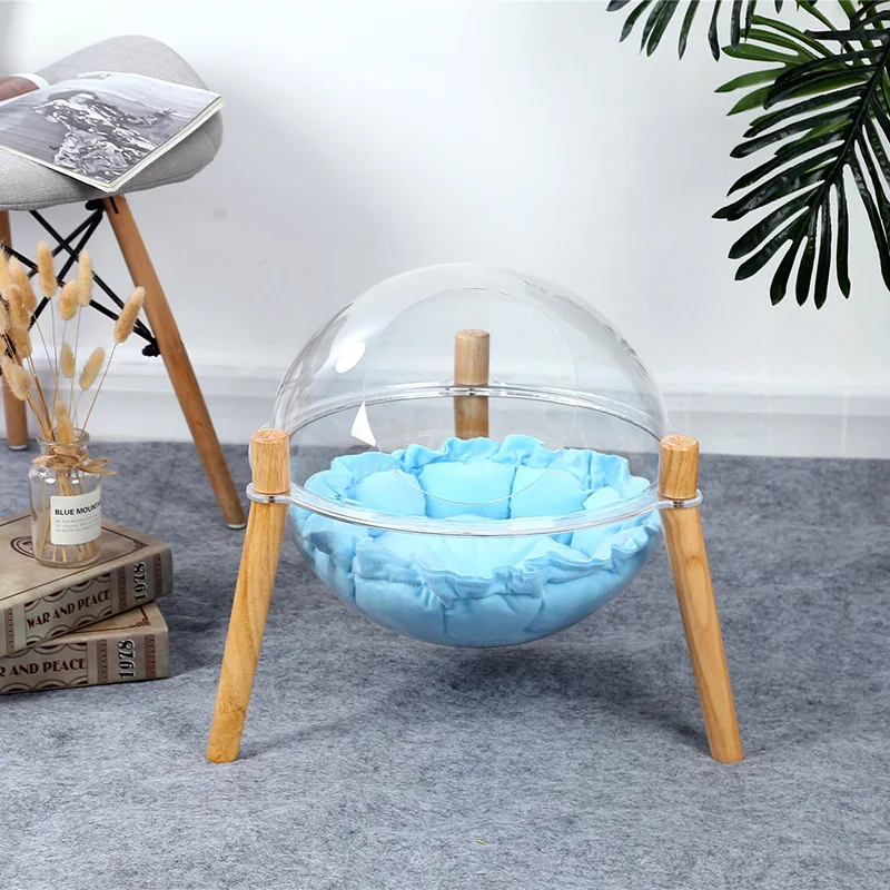 High Quality New Style  cat bed wood transparent acrylic pet bed with soft mat