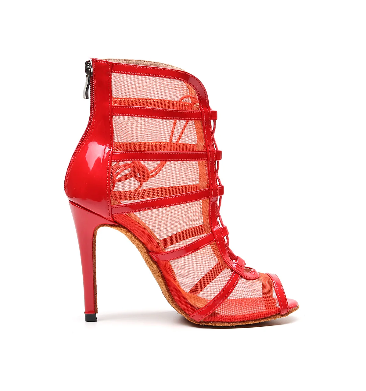 Womens Open Toe Hollow Out Satin Salsa Tango Dance Boots