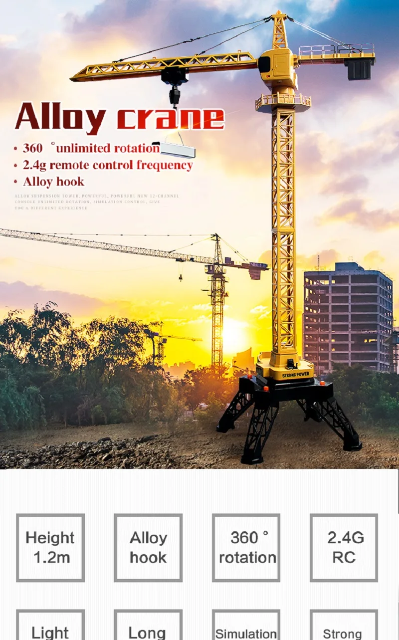 Huina 1585 1/14 Remote Control Tower Crane 12-Channels 2.4Ghz Rc Alloy Body Simulation Engineering Construction Truck Toy(1)