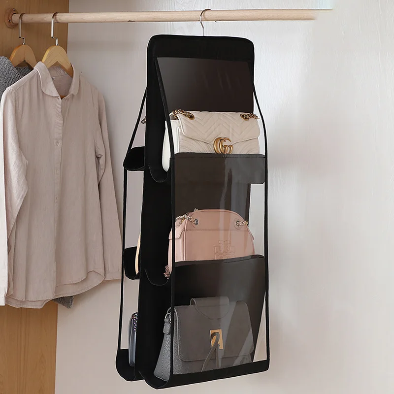 New 6 Pocket Folding Wardrobe Hanging Handbag Purse Anti-Dust Organizer Rack Hook Hanger Storage Hanging Bag