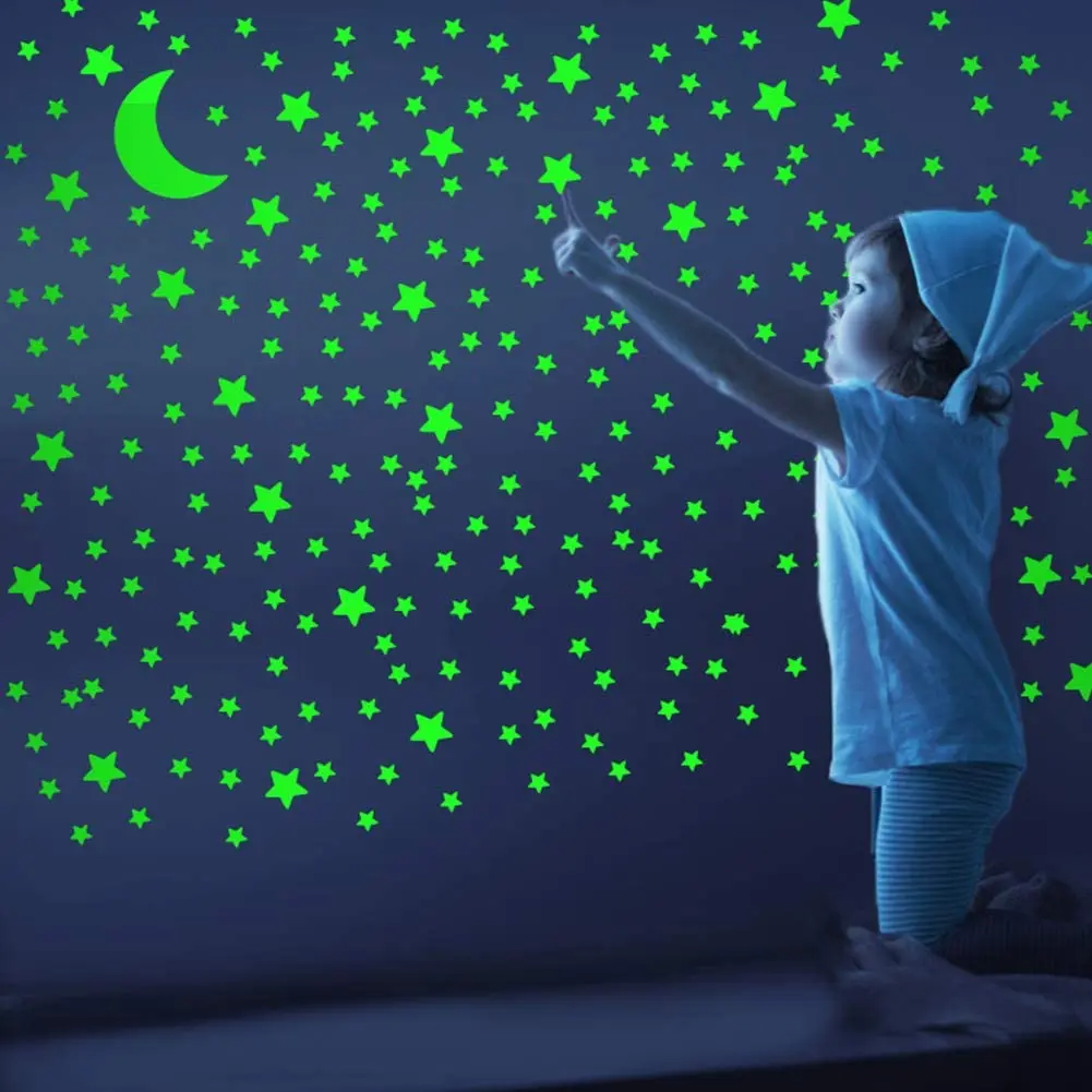 Glow in The Dark Stars and Moon Sticker Fluorescent Luminous Sticker Adhesives for Room Decoration