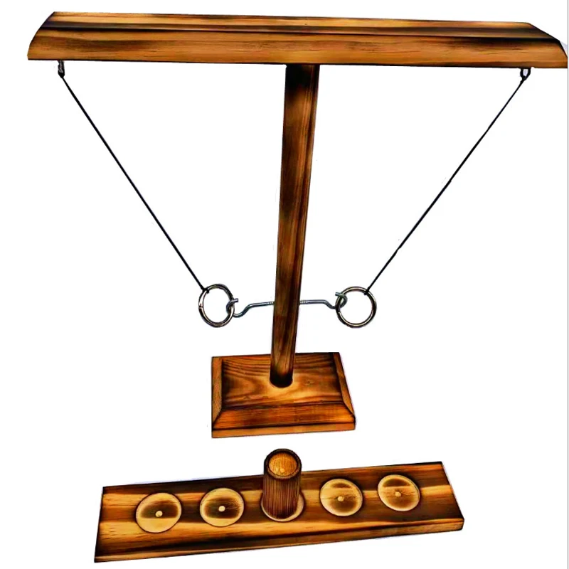 
Custom Logo Handmade Wooden Throwing Game Handheld Games Shot Ladder Bundle Ring Toss Game for Kids Adults 