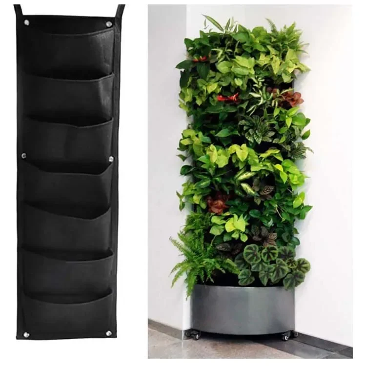 2mm 7 pockets Eco-friendly Green Field Vertical Wall Mount Hanging Plant Vertical Wall Hanging Garden Pots Fabric Grow Bags