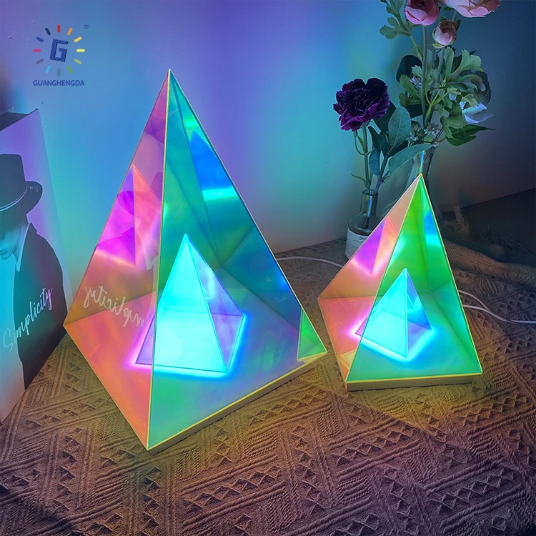 New Arrival Creative Magic Led Cone Light Infinity Pyramid Acrylic Usb Table Lamp