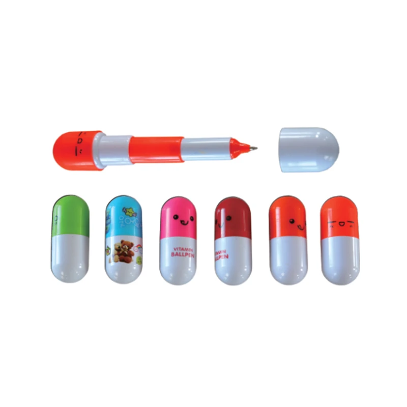 Promotional Cute Vitamin Capsule Ball Pen Custom Logo Mini Plastic Pill Ballpoint Pen