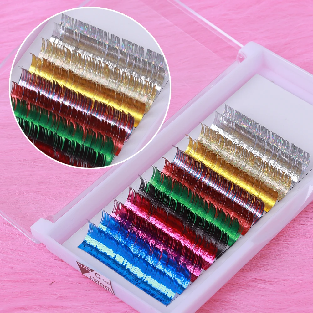 Private Label Individual Glitter Spike Eyelash Extension Holographic Gold Tinsel Lash Shiny Colorful Lashes Extension