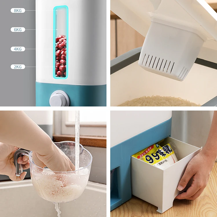 Manufacturer 12kg kitchen rice dispenser container rice box dispenser storage container cereal dispenser with lid