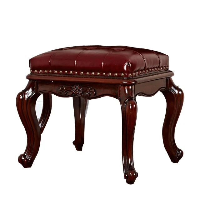American Style Home Furniture Mahogany Wood Leather Dressing Stool Shoe Changing Stool For Bedroom G366