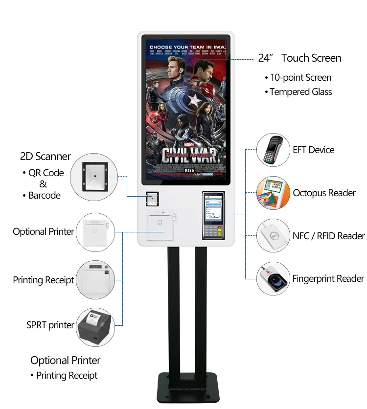 Self service touch screen cinema ticket vending kiosk movie ticket vending machine/theater concert ticket vending kiosk