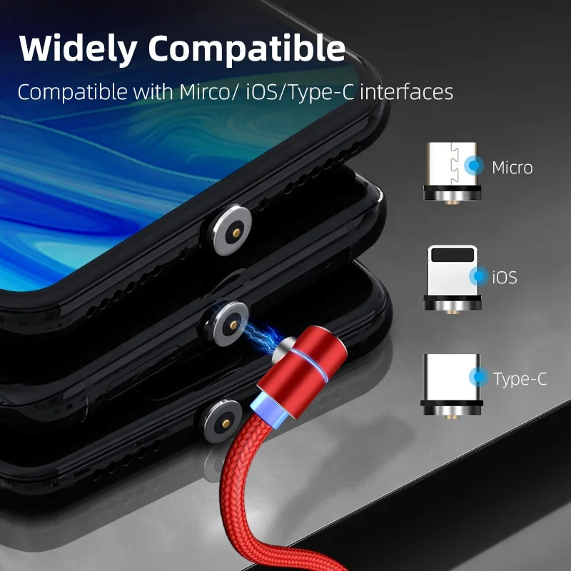 Game Accessories 90 Degree L Shape 3 in 1 Magnetic Mobile Phone Cable USB Magnetic Charger Cable Fast USB Charging Cables USB C