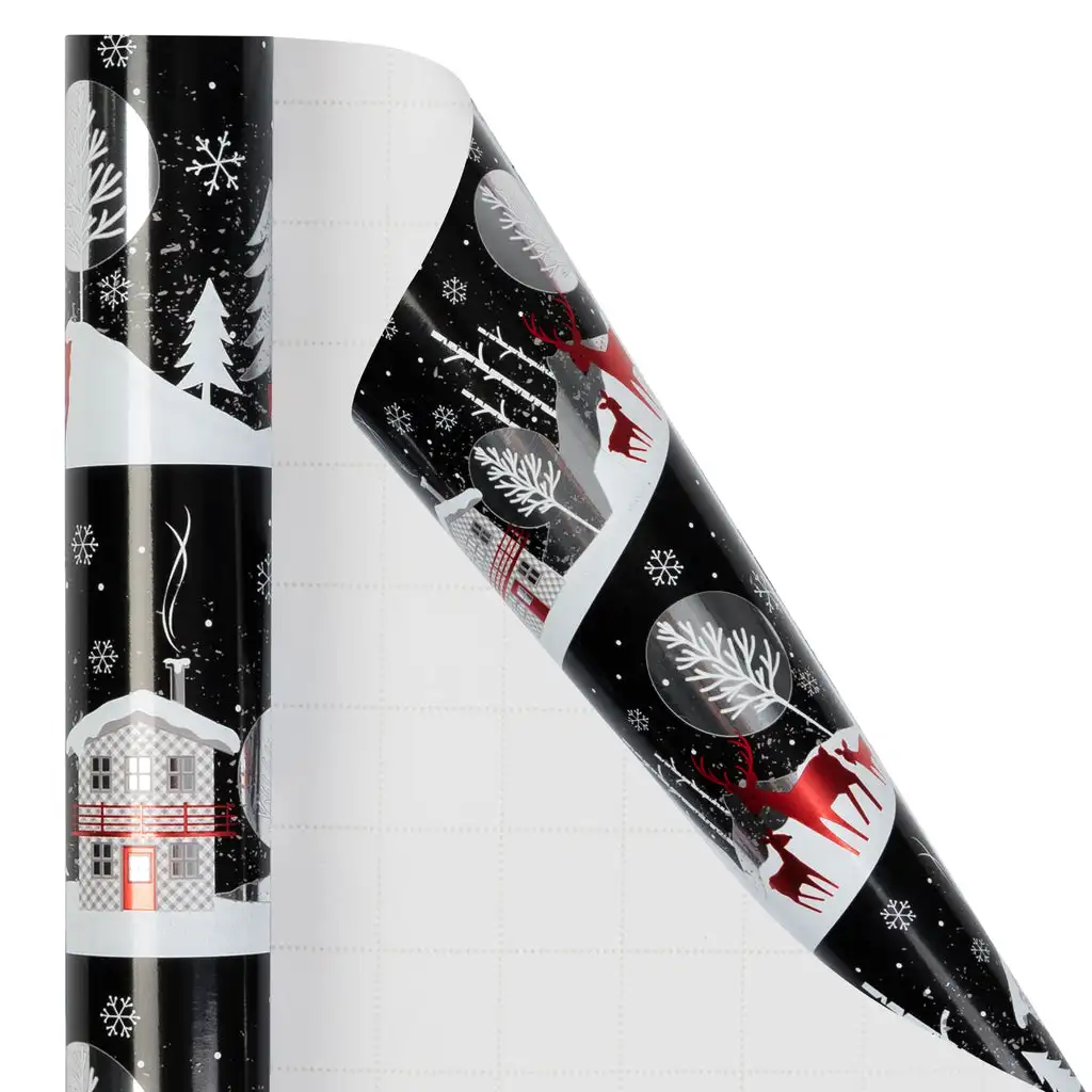 30inchx33 Feet Black Buffalo Plaid House Supply Recycled Shrink Gift Packing Paper Custom Christmas Wrapping Paper Roll