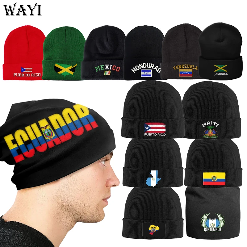 Unisex High Quality Custom Country Flag Winter Beanie Hat Soft Knitted with Embroidery national flag beanies
