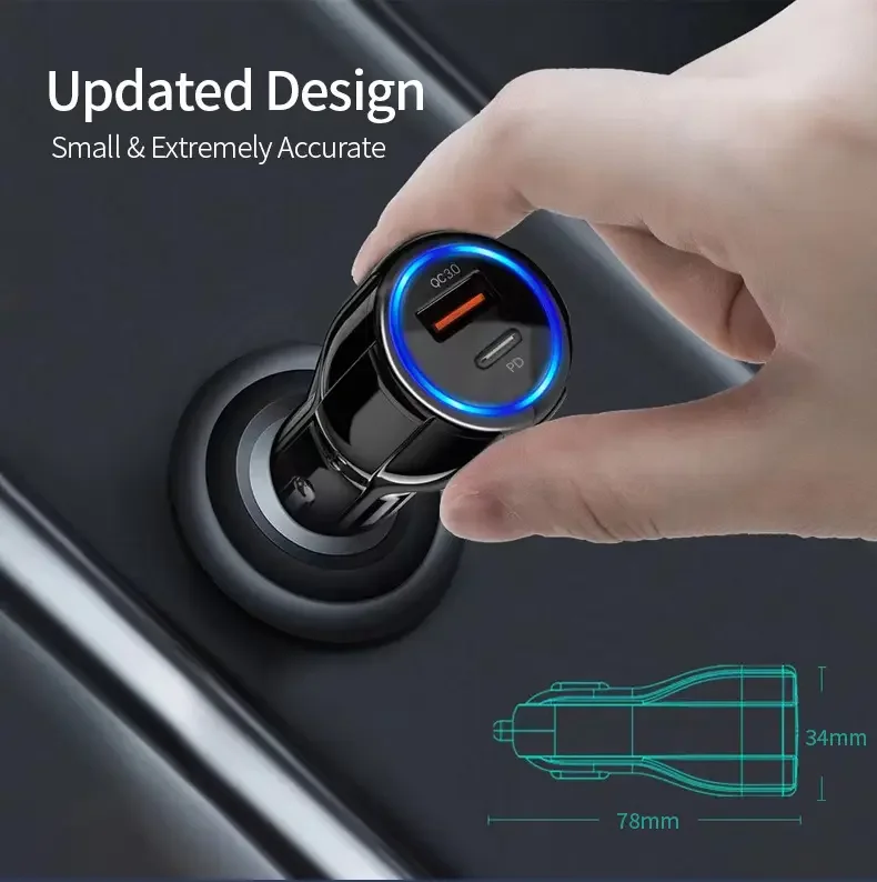 hot sales 2 in 1 PD USB C and QC3.0 38W Type c super quick fast charging car charger USB adapter for mobile car charger