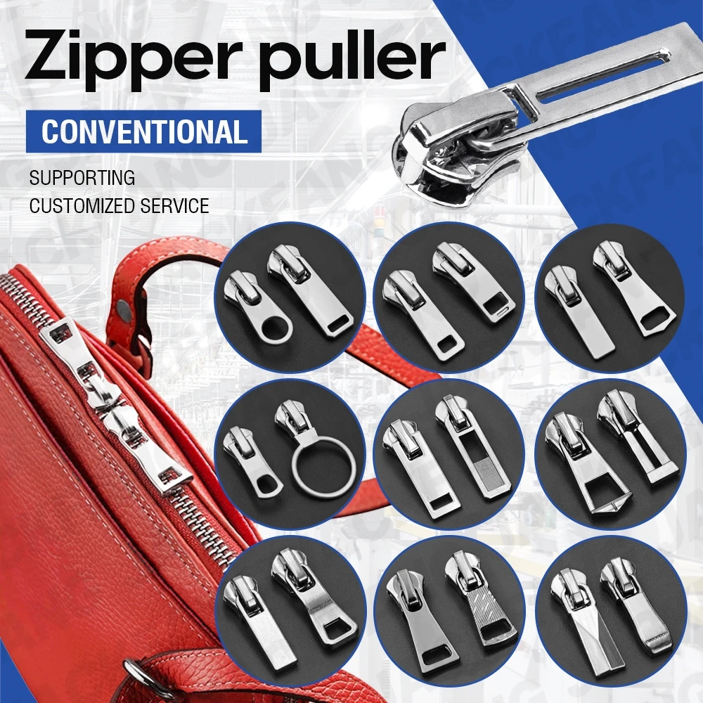 Godl custom logo locking bag stainless steel metal zipper head puller zinc alloy size 5 zipper slider with logo for backpack bag
