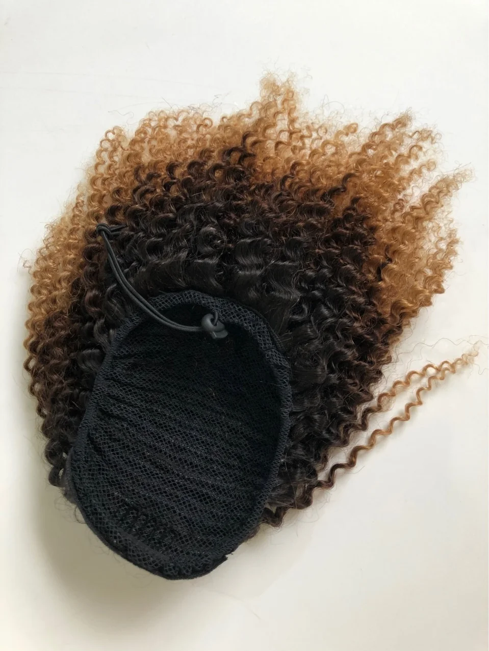 wholesale stock  Ombre  blonde  T1B 27 Afro Kinky Curly Drawstring Human Hair Ponytail hair extension