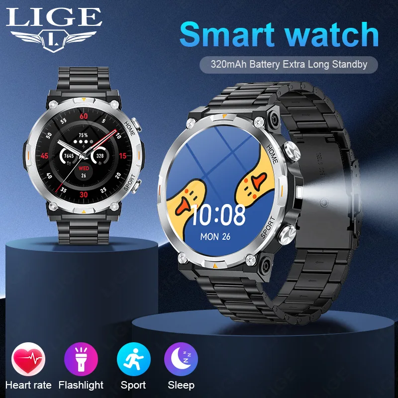 LIGE BW0737 high quality Chinese man smart watch authentic steel Strap bluetooth Motion monitoring in stock summer hand watch