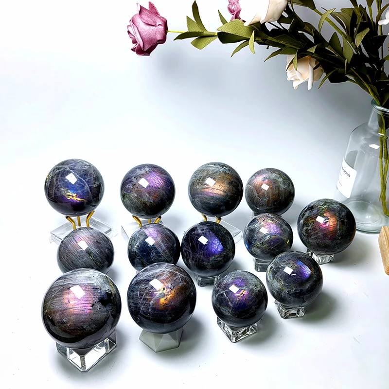 Hot Sale Natural Crystal  labradorite purple flash high quality purple labradorite Sphere For fengshui