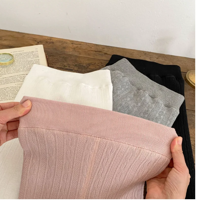 Fleece Warm Keep High Waist Knitted with Soft Touching Rib Cotton Baby Wear Long Tight Pants