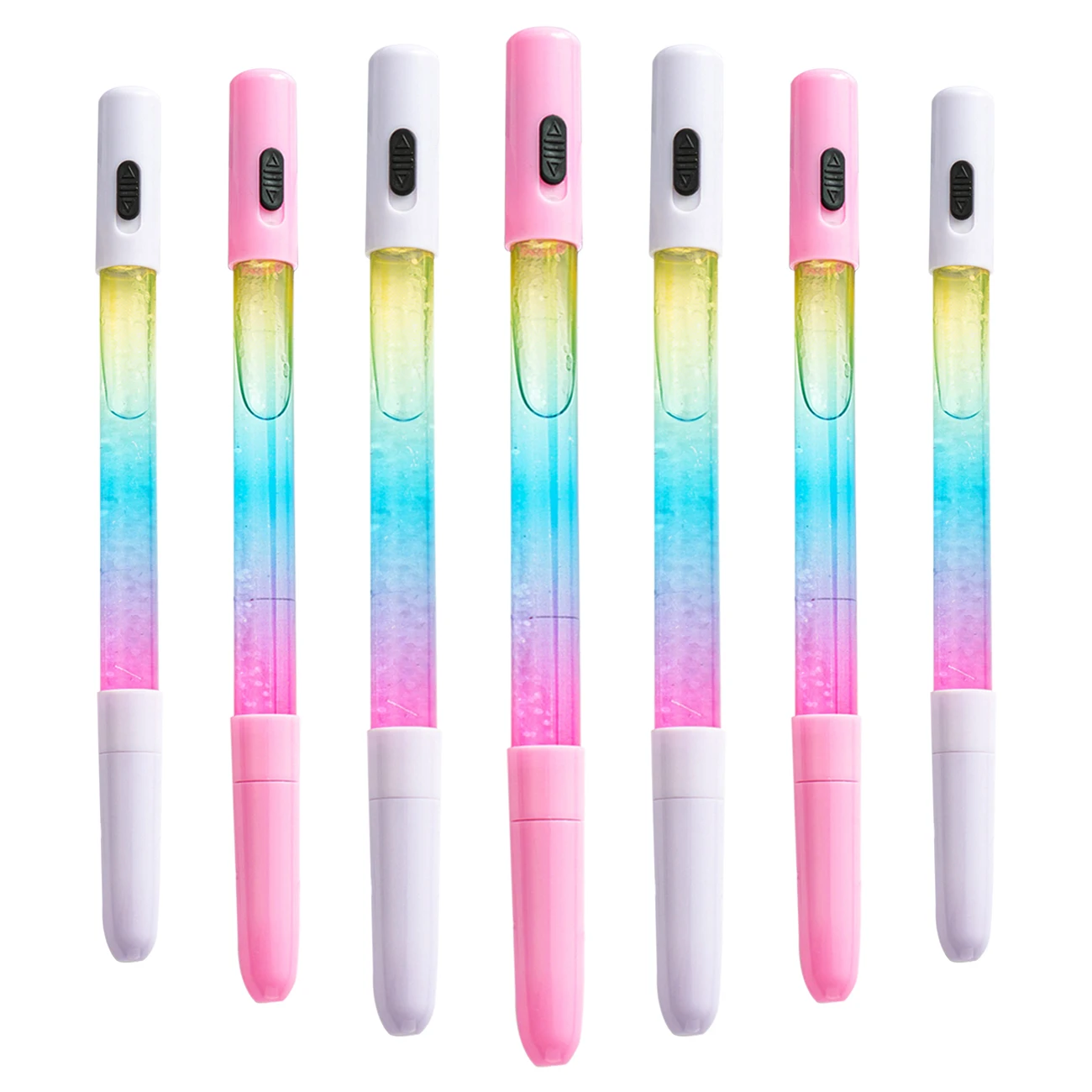 Wholesale creative LED light flash floating cute plastic pen quicksand pen liquid filled color gel pen