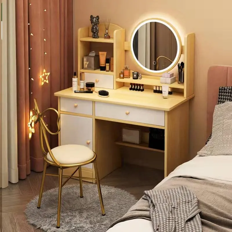 Modern French Granite Cheap Clear Pink Bedroom Furniture Dressing Mirror Table with Drawers