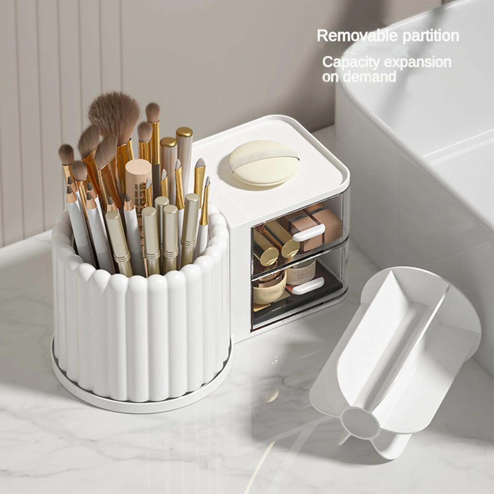 Rotating stationery storage box rack, office desk storage box, makeup table storage box Drawer style storage