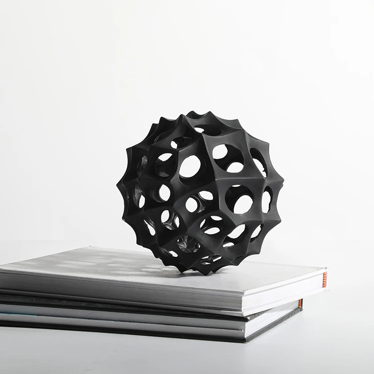 Home desktop decorative ornament accessories coffee table golden iron metal craft hollow ball sphere sculpture