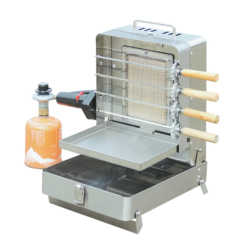 Stainless Steel For Fast Food Service Equipment Foldable Mini Gas Shawarma Machine With Skewers For Sale
