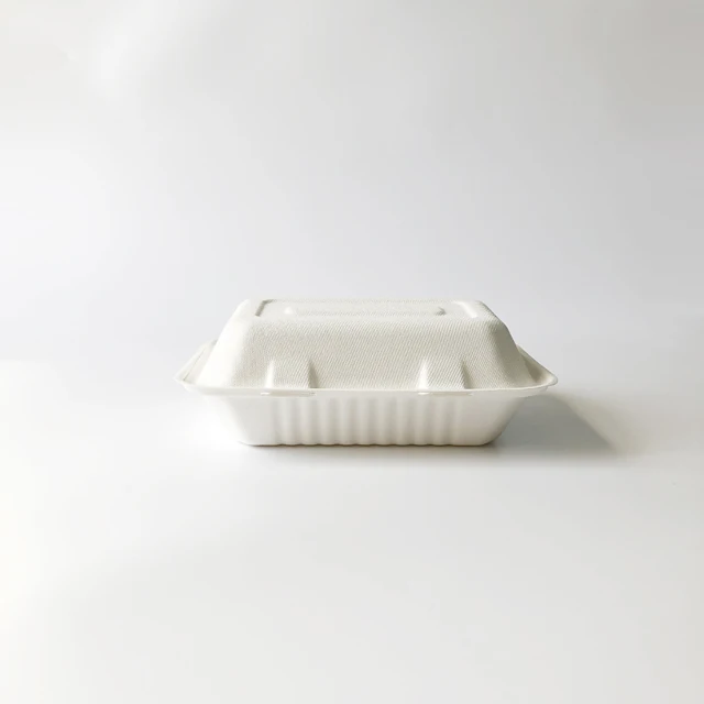High quality 9*6 1000ml bagasse clamshells food container microwable disposable takeout lunch box