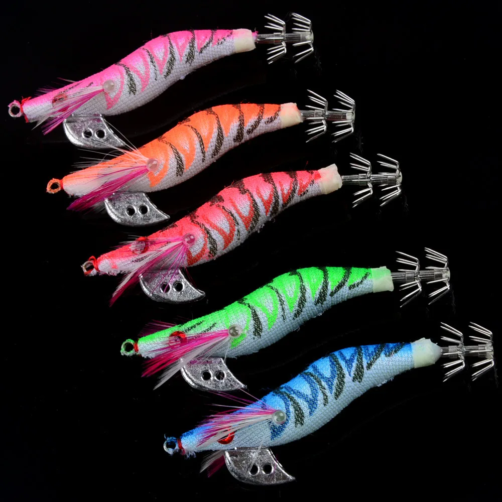 5PCS 80mm 7.2g Artificial Bait Squid Lure Plastic Hard shrimp lure Redhead Squid Jig  lure Vibrator