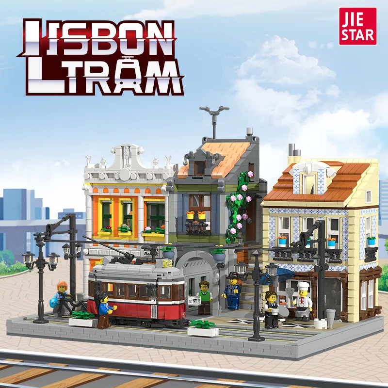 JieStar 89132 MOC The Lisbon Tram Model City House Assembly Kit Building Modular Blocks Bricks Kids Christmas Toys