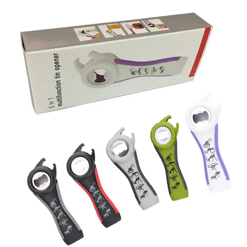 Wholesale 5in1 Multi-function Bottle Opener  Soda Lid Twist Grips Jar  Kitchen Tool 5 In 1 Plastic Stainless Steel Beer Opener