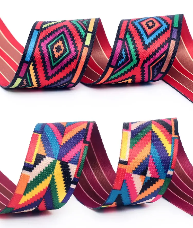Customized Pattern Polyester Printed Seat Belt Ethnic Style Heat Transfer Printing Webbing For Bag Strap Guitar Shoulder Strap