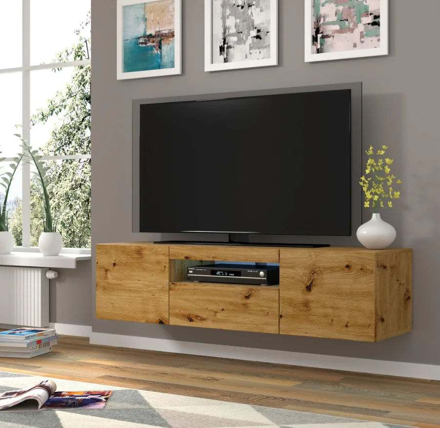 TV cabinet with Wood color ,hang on the wall ,stand tv stand , tv table