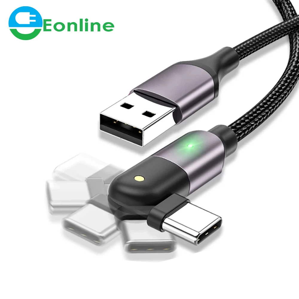 Eonline поворот кабель с разъемом USB Type-C 3A быстрой зарядки для зарядного устройства мобильного телефона Huawei Samsung Xiaomi USB-C USBC