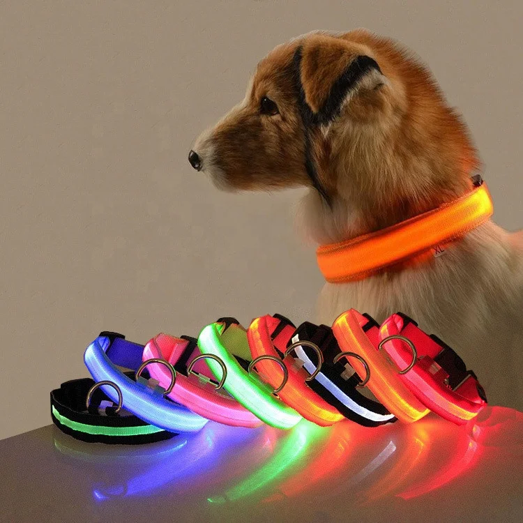 Hot Selling Factory Direct Sale Nylon LED Night Safety Flashing Glow In The Dark dog training collar led dog collar