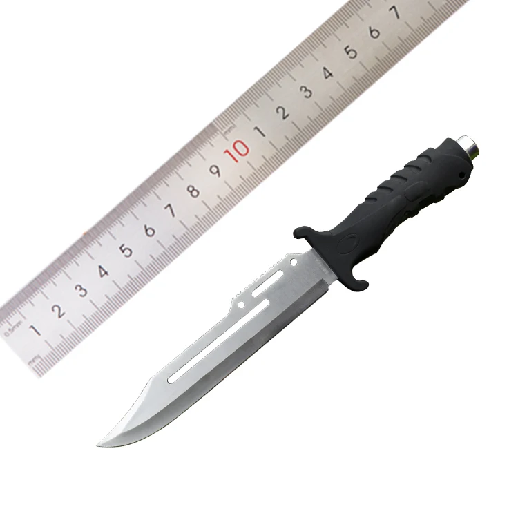 Straight blade soft touch handle knife hunting outdoor survival serrated edge bushcraft knife