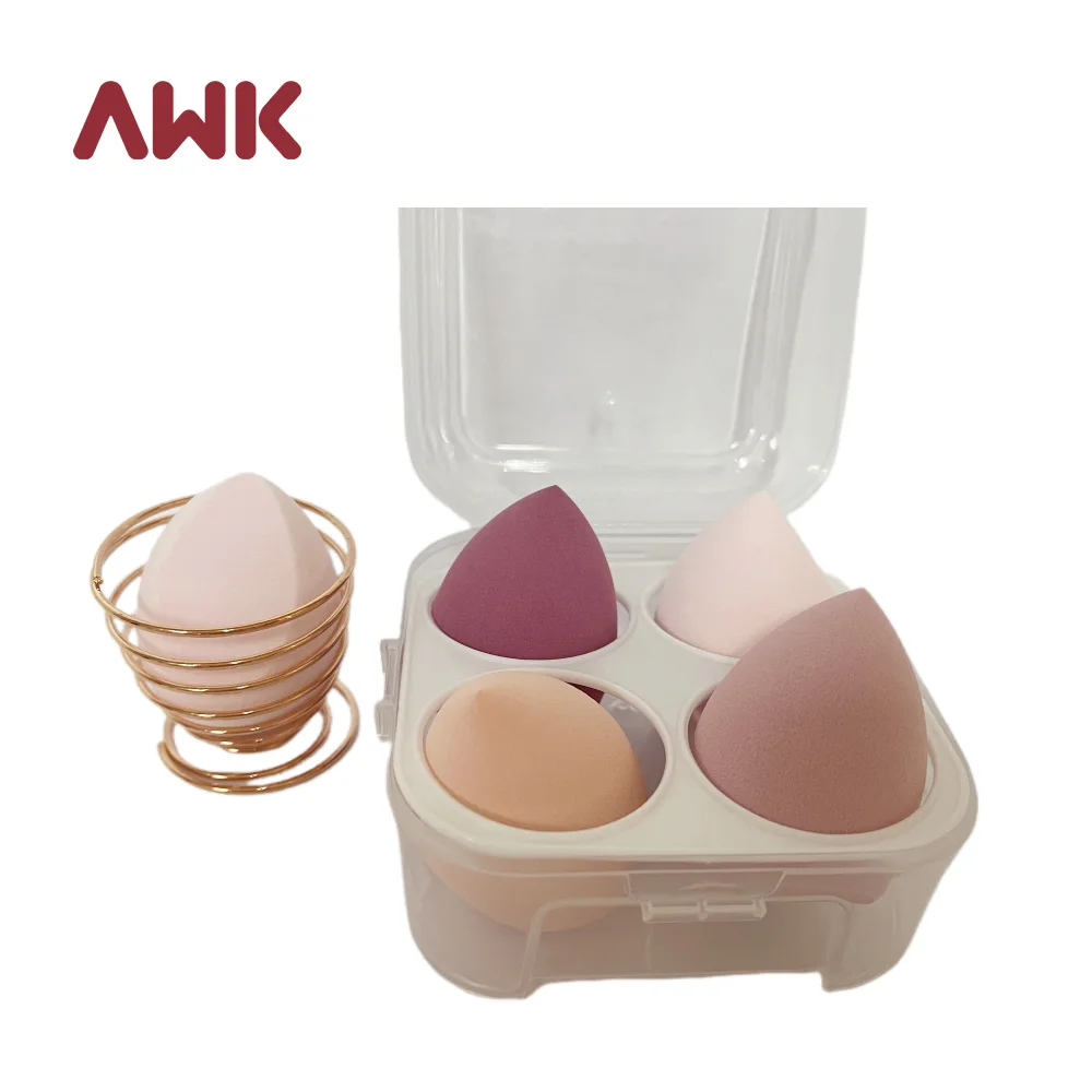 AWK Popular 4 pcs Multi-colored Latex Free Makeup Sponge Set With Beauty Makeup Blender Holder For Foundation
