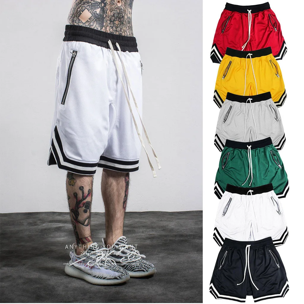 Fashion gym short pants men elastic waist drawstring with zipper pocket summer casual track training pant cotton short quick dry