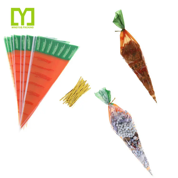 Easter Carrot Candy Pastry Cellophane Bag Kids Birthday Party Decoration Clear OPP Plastic Sweet Cone Bag