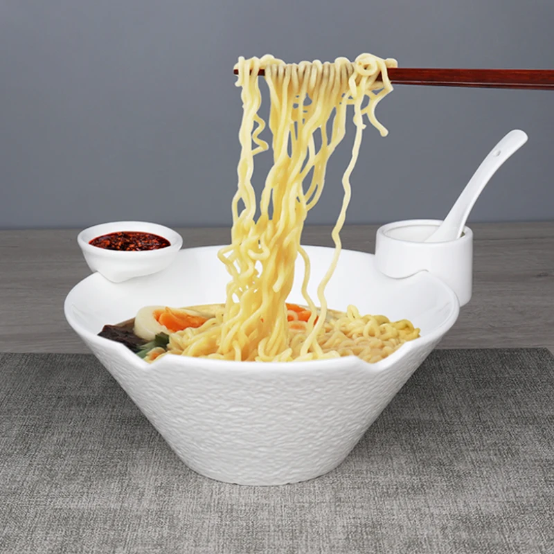 Customized Chopstick Spoon Holder Ceramic Noodle Bowl Matte White Japanese Ramen Bowl