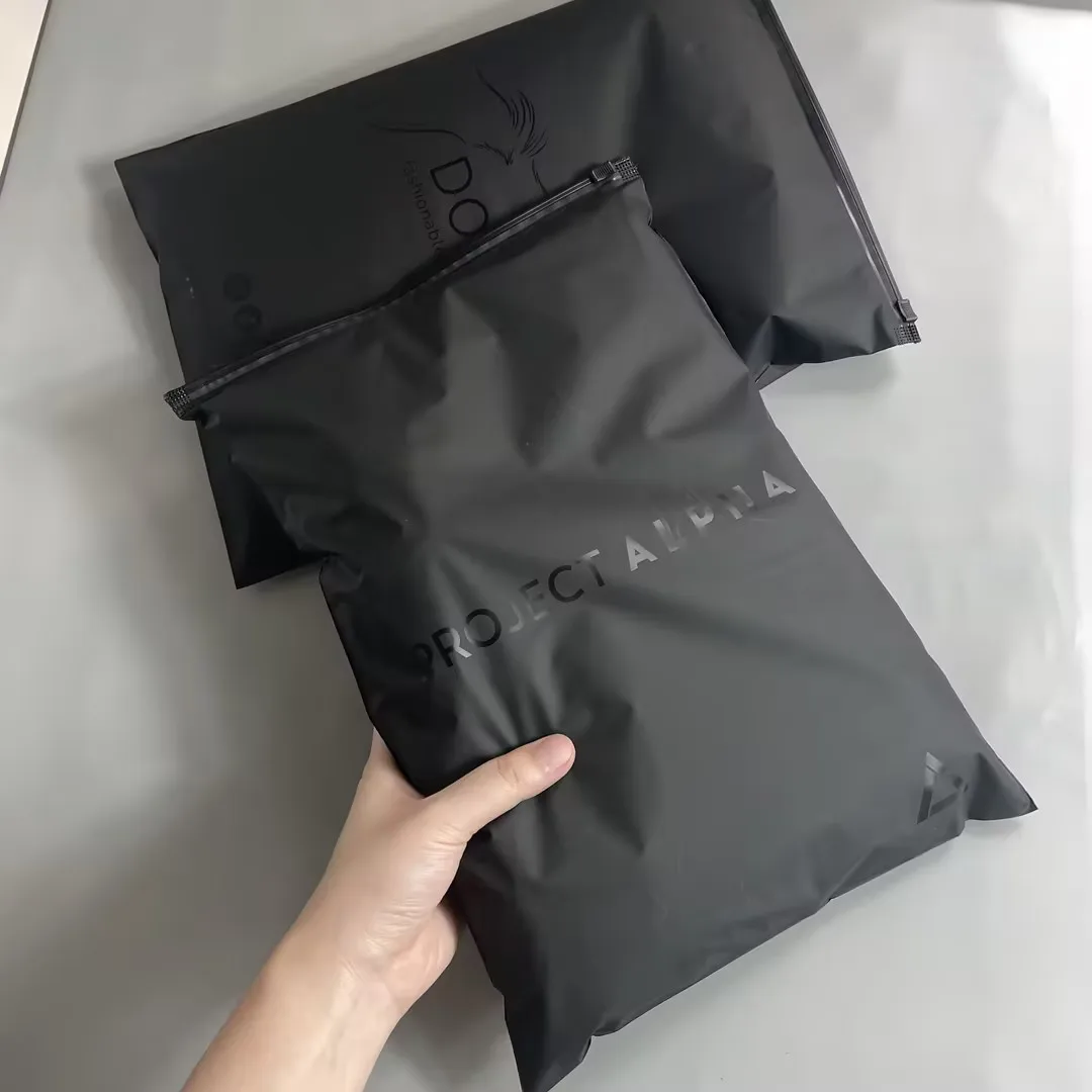 Wholesale Custom thick packaging printed logo self-sealing Black shirt clothing zipper lock clear self-sealing plastic